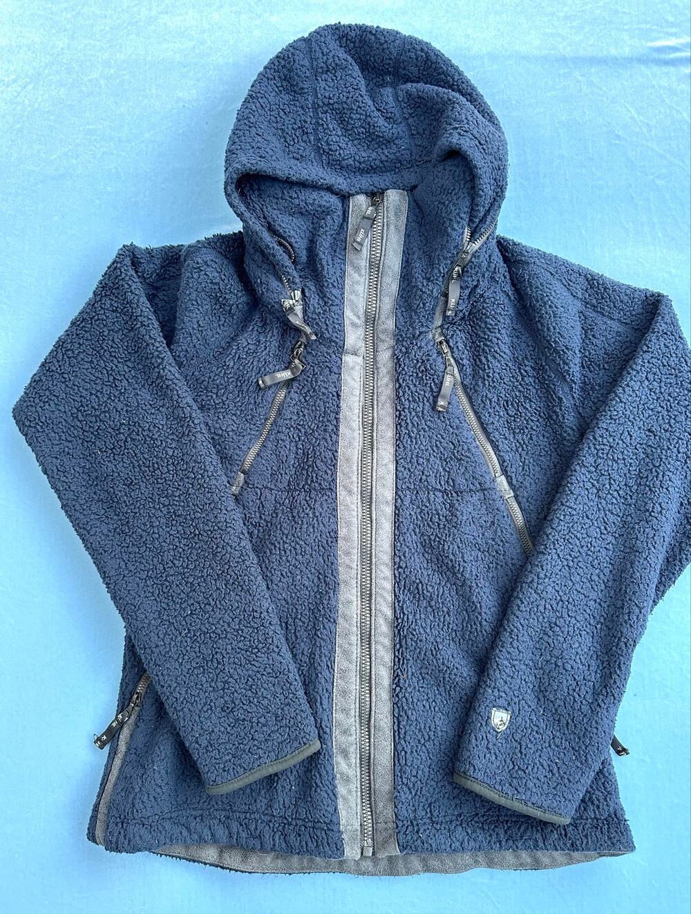 Kuhl Flight Jacket Womens M Navy Black Sherpa Fleece Hooded Full Zip 19F Outdoor